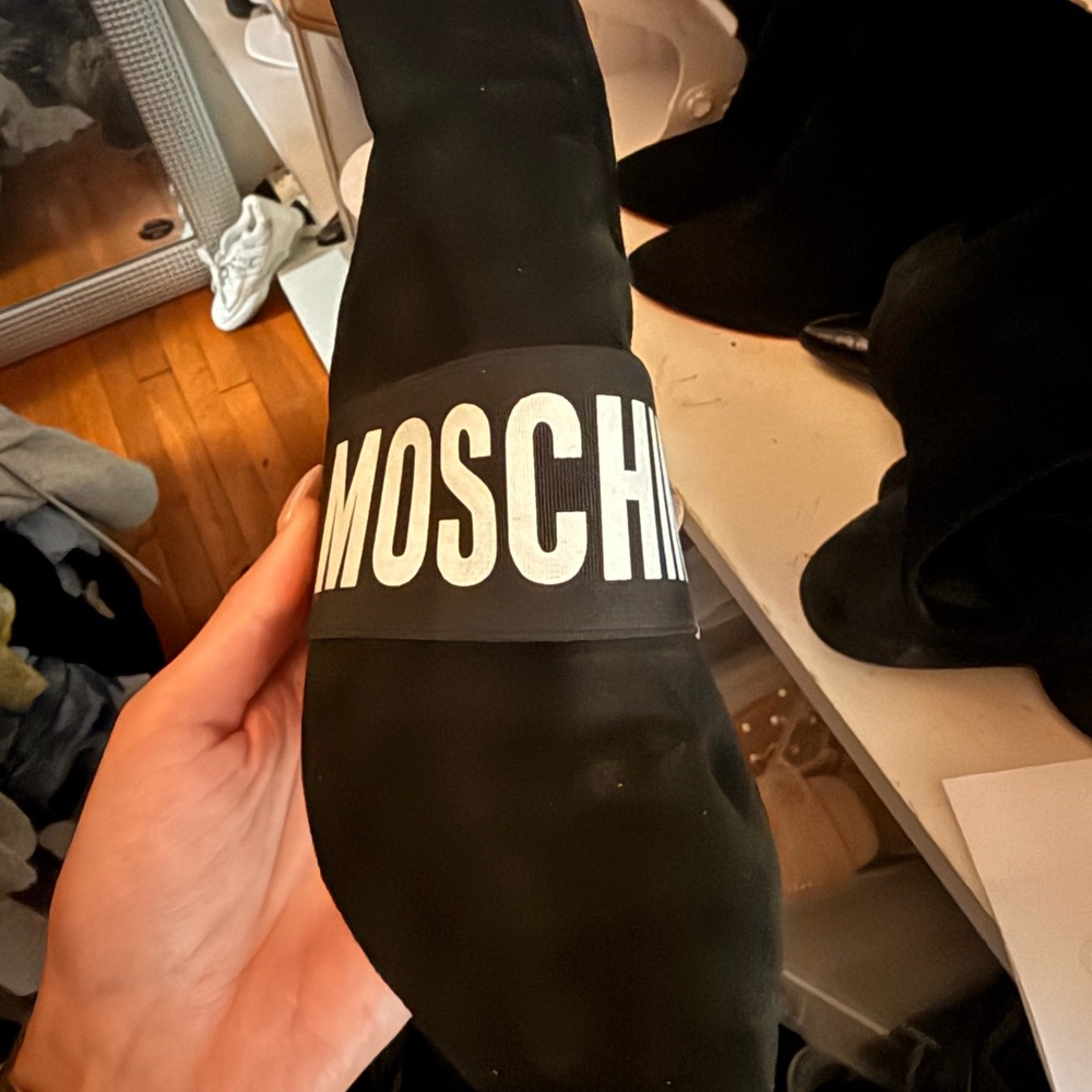 Moschino Black Sock Boot with White Logo Strap